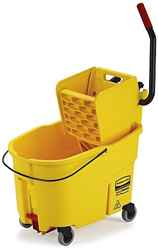 Rubbermaid Commercial WaveBrake 2.0® 44 QT Side-Press Mop Bucket and Wringer with Foot Drain, Yellow (FG618688YEL)