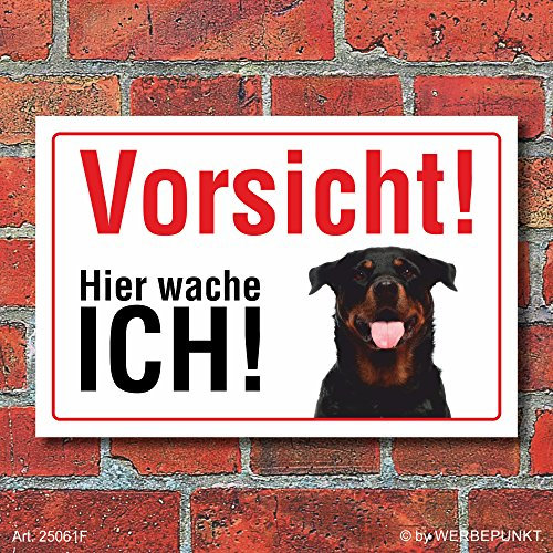 Vorsicht Hier wache ich, Rottweiler, Hund, Schild, Hinweis, 3 mm Alu-Verbund Motiv 1 300 x 200 mm