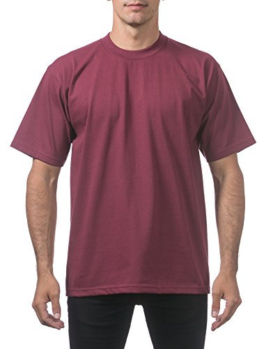Pro Club Men's Heavyweight Cotton Short Sleeve Crew Neck T-Shirt, Maroon, XL