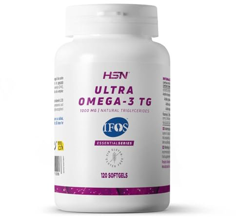 HSN Ultra Omega 3 IFOS 5 Estrellas | 120 Perlas | 350mg de EPA + 250mg DHA | 1000mg Puro Aceite de Pescado en Forma de Triglicéridos Altamente Concentrado | No-GMO, Sin Gluten