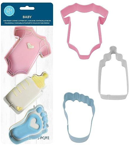 R&M International Lot de 3 emporte-pièces bébé en forme de grenouillère, biberon, pied