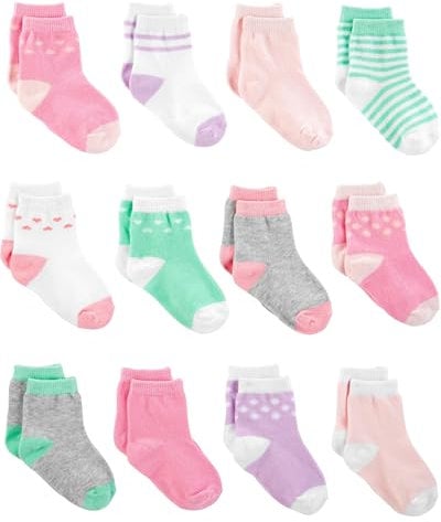 Simple Joys by Carter's 12-Pack Sock Crew Infant-And-Toddler-Socks, Rosa/Porpora/Verde Menta, 12-24 Mesi (Pacco da 12) Bimba