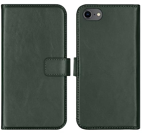SELENCIA Bookcase Hülle kompatibel mit iPhone SE (2020)/8/7/6 – Era Leder Handytasche Side Flip Case – Handyhülle aus Rindsleder in Grün [3 Kartenfächer, Magnetverschluss]