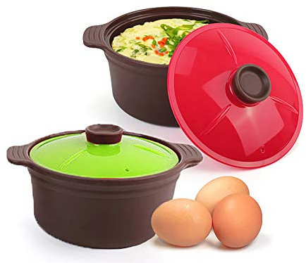 Microwave Silicone Food Steamer with Handle & Lid (Set of 2),Microwave, Dishwasher & Oven Safe up to 482 °F,BPA Free, 100% Toxic Free, Easy to Clean, 2.5 Cups), Colored Lid)