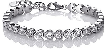 namana Tennis Herz-Armband für Damen, Edelstahlarmband, besetzt mit herzförmigen Swarovski-Kristallen, Damenarmband, Armkette für Sie mit Geschenkbox