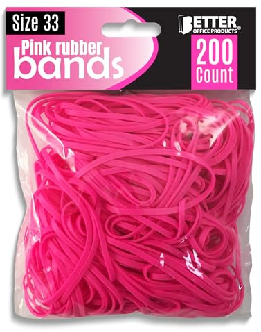 Better Office Products 200 Pink Rubber Bands, Size 33, 200/Bag, Hot Pink Rubber Bands