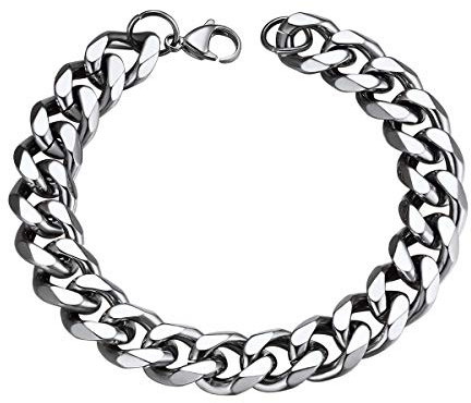 FOCALOOK Herren Armband 12mm breit Panzerkette Armband 21cm Edelstahl kubanische Gliederarmband Modeschmuck Accessoire für Valentinstag Weihnachten