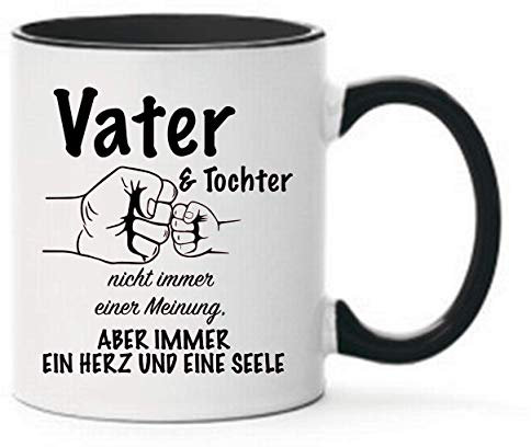 Farbwuselei Tasse Vater und Tochter nicht immer einer Meinung aber immer ein Herz und eine Seele schwarz