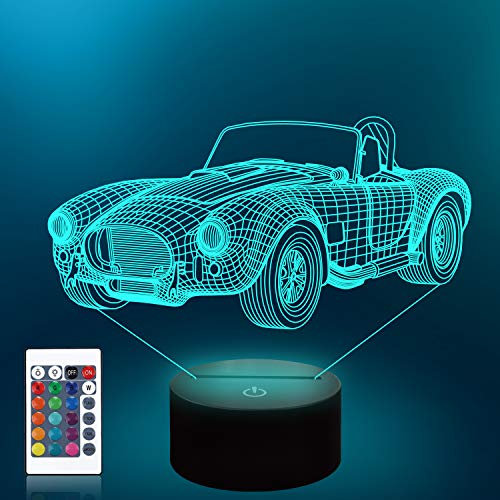 Auto 3D Nachtlicht, Sport Rennwagen Illusion Lampe mit Fernbedienung 16 Farben ändern, Urlaub Weihnachten Geburtstagsgeschenke für Kinder Teen Geschenke Spielzeug Home Schlafzimmer neben Bar Dekor