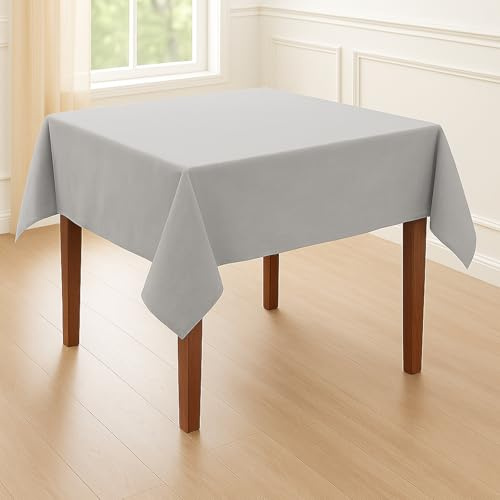 Hans-Textil-Shop Tischdecke Hellgrau 100×100 Baumwolle – Uni Tischtuch quadratisch, pflegeleicht & bügelfest, handgefertigte Baumwoll Tischdecke mit 4-Seiten-Saum für Küche, Esszimmer & Deko
