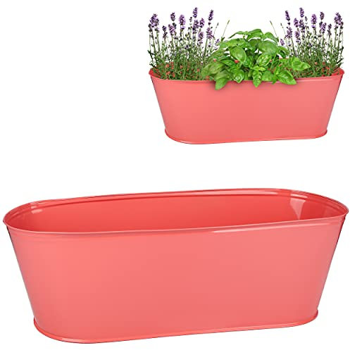 alles-meine.de GmbH großer XL - Topf/Blumentopf Farbwahl Metall - Ø 50 cm - rosa/lachs/pink - oval - länglich - groß - Eimer/Dekotopf - Übertopf - rostfrei Blech - bu..