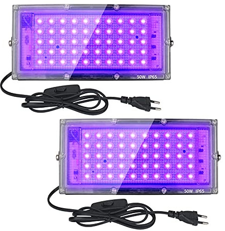 Eleganted 2pcs 50W Lumière Noire, Lumière Noire Projecteur UV LED, Imperméable IP65 UVA Blacklight, Noire Lampe Extérieur pour Scène, Fête, Étape, Halloween, Jardin