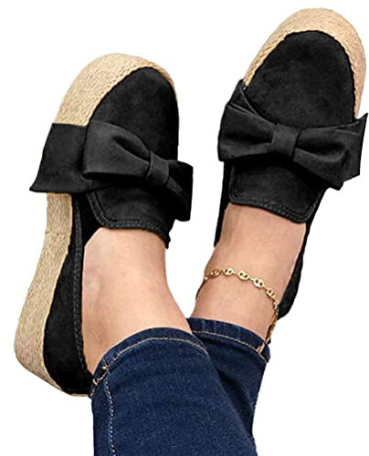 Onsoyours Donna Estivi Espadrillas Zeppa con Corda Paglia Casuale Moda Loafers Piattaforma Bowknot Scarpe da Spiaggia A Nero 39 EU