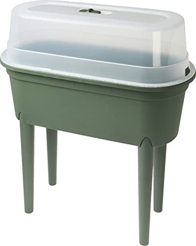 Muddy Hands Green Plastic Large Plant Pot with Lid Outdoor Garden Tall Planter Grow Table Stand Raised Bed (Made from Recycled Plastic)