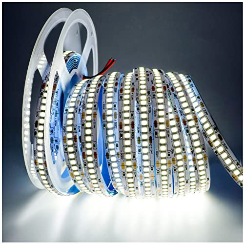 Tesfish 24V LED Streifen Licht, Weiß 6000K 5M Strip Lichtband 2835 IP20 240 LEDs/M, Total 1200 LEDs Super Hell band Lichtleiste Leiste für Schlafzimmer, Küche Dekoration