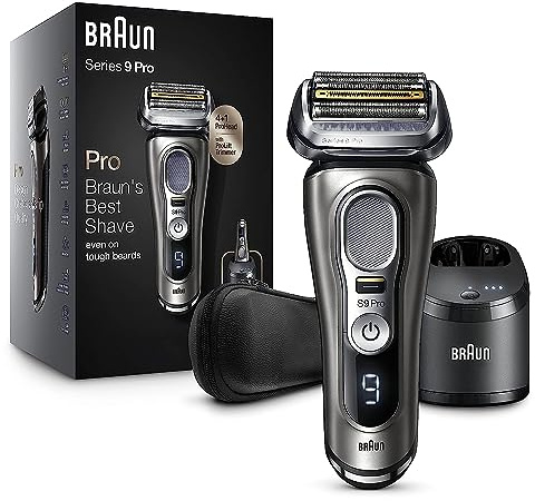 Braun Electric Razor for Men, Series 9 Pro 9465cc Wet & Dry Electric Foil Shaver with ProLift Beard Trimmer, Cleaning & Charging SmartCare Center, Head Shavers for Bald Men, Noble Metal