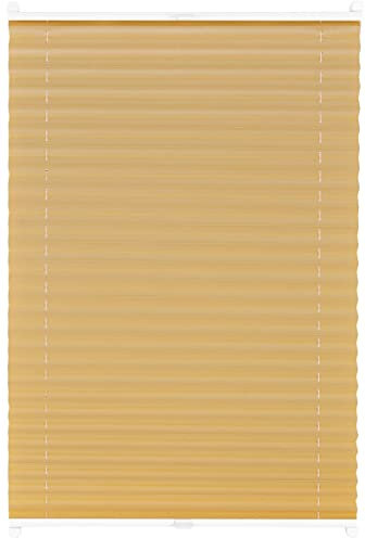 ondeco Plissee auf Maß Metallic für alle Fenster innen, ohne Bohren, Montage Klemmträger bis 27 mm, Sonnenschutz-Rollo lichtschutz Blickdicht Gold B: 41-50 cm, H: 40-100 cm