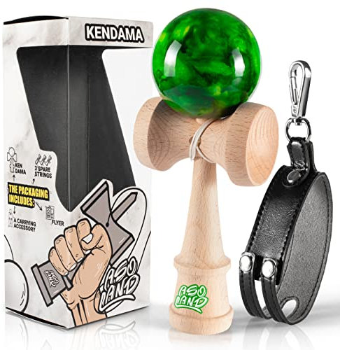 Asoland Kendama – Japanisches Holzspielzeug Traditionelles Geschicklichkeitsspiel für Kinder & Erwachsene Trainiert Reflexe Geschick Komplettset Anfänger Fortgeschrittene (Grün marmoriert)
