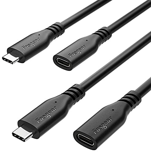 Fasgear Cable de extensión USB C: 10 Gbps USB C 3.1 Tipo C Cable extensor macho a hembra Salida de video 4K Compatible con Thunderbolt 3 |Mac-Book Pro |Hub USB-C (2 unidades, 1,5 m, Negro)