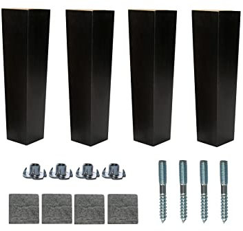 4'' - 10’’ Wooden Tapered Trapeze Furniture Replacement Legs Colour M8 Thread T-Nuts Protective Felt Pads Set Of 4 Legs For Sofa Cabinet Footstool Chair Bed Ottoman 10 - 25 CM (10'' = 25 CM, Black)