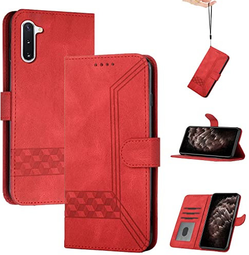 Genlision Coque pour Samsung Galaxy Note 10,Etui en Cuir PU Portefeuille Coque avec Fente Carte, Fermeture Magnétique und Flip Béquille-Rouge