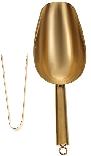 Golden Ice - Pinzas y pala de acero inoxidable para cubitos de hielo con, pala para cubitos de hielo, cuchara de cocina para contenedor de hielo, té, café, harina de granos