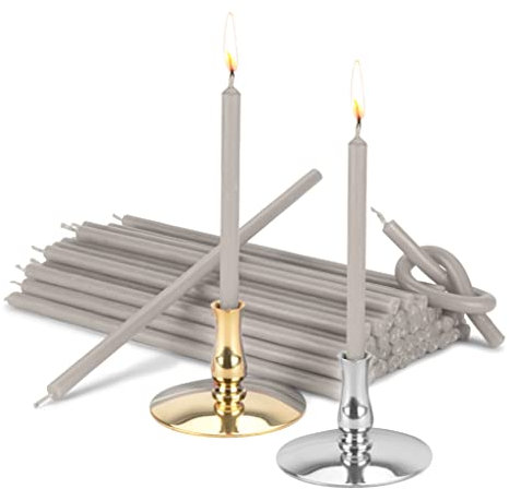 NKlaus - Set 2x Kerzenhalter mit 200g Kerzen grau Tropffrei dünn L 16cm Paraffin 40033