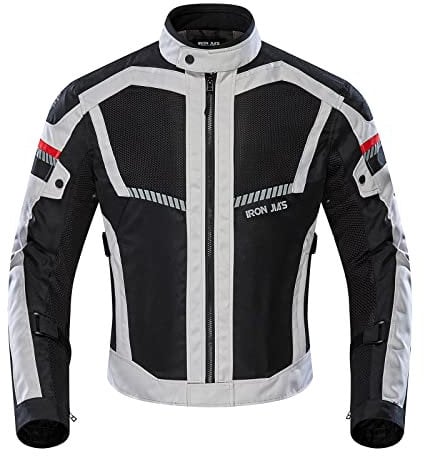 BORLENI Motorradjacke Sommer Herren Motorrad jacken Atmungsaktiver Panzerschutz Hochglanz Reflektierend Grau XL