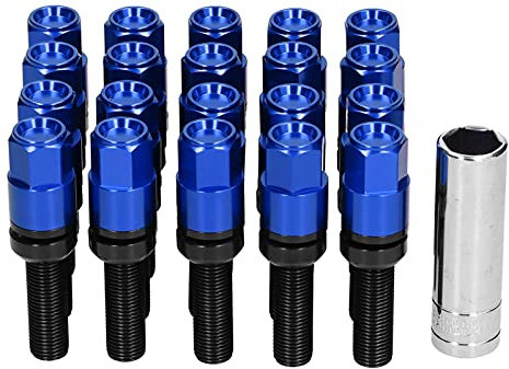 20 STÜCKE Verlängerte Radschrauben, Radmuttern, M14 X 1,5 Stahl, 28 Mm/1,1 Zoll Gewinde mit Hülse, Universell für Auto(Blau)