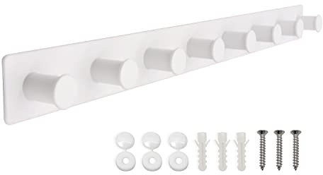 Appendiabiti da parete, ganci bianchi a vite, ganci per porta in acciaio inox per appendere cappelli, asciugamani vestiti, gancio con 8 ganci rotondi (bianco, 8 ganci)