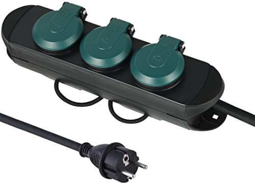 Electraline 30923 Bloc Multiprises Étanche Professionnel avec Enrouleur, 3 Prises avec Capuchon 16A Françaises, Câble en Caoutchouc H07RN-F 3G1.5 mm², Longueur 1.4M, IP44