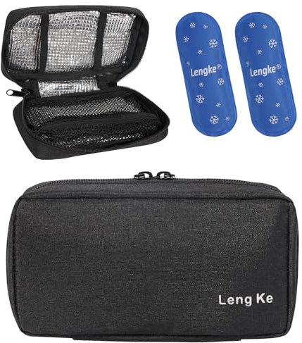 OVAKIA Frio Kühltasche Klein für Insulin Pen Aufbewahrung Organizer Kühlbox Medikamente Reise Diabetiker Tasche, mit 2 Kühlakkus (Schwarz)
