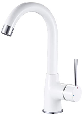 HOGART Mitigeur Lavabo à Bec Haut, Pivotant à 360°, Monocommande pour Salle de Bain ou Petite Cuisine, Laiton