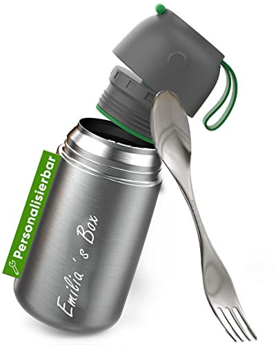 Blockhütte Personalised Food Flasks for Hot Food Kids 530ml | Personalised Gifts for Kids | Soup Flask with Spork | Vacuum Insulated Thermal Lunch Box 14h Hot Meals, BPA Free