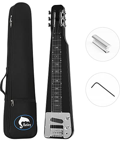 Batking Lap Steel Gitarre, Elektrische Slide Gitarren 6 Saiten Geschlitzte Kopfplatte Gitarre (Schwarz)