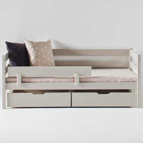 Hoppekids ECO Comfort Kinderbett 70x160 mit Lattenrost, Rausfallschutz und Zwei Bettschubladen | Taubengrau | Nordisches Umweltzeichen Zertifiziert | FSC®-zertifiziertes massives Kiefernholz