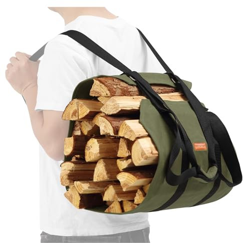 WITSTEP Firewood Carrier Bag Backpack, Waxed Canvas Wood Log Carrier for Firewood, Heavy Duty Firewood Carrying Backpack Bag with 2 Adjustable Shoulder Straps & Padded Handle