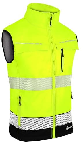 BeeSwift - Two Tone Hi Vis Gilet - Yellow and Navy Work Gilet with Multiple Pockets and 100% Softshell Polyester Bonded Fabric - Medium Weight Bodywarmer with Segment Tape and More - Size L