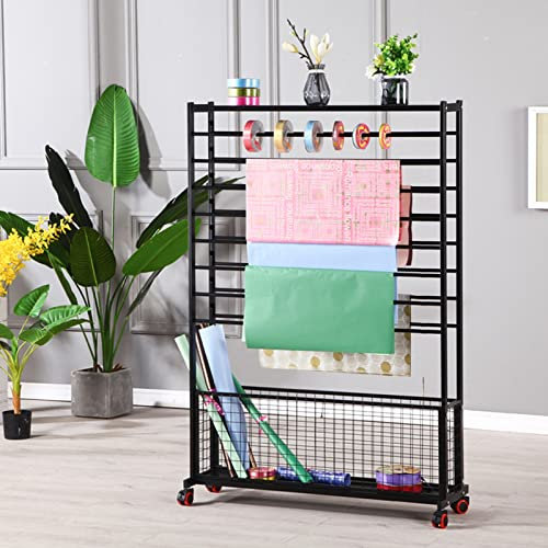 Bändchenhalter-Organisationsgestell, Beweglicher, Bodenstehender Metall-Schalständer, Abnehmbare Regal Für Die Lagerung Tulle Bänder Rollen Weihnachten Geschenkpapier ( Color : Black , Size : 100x33x1