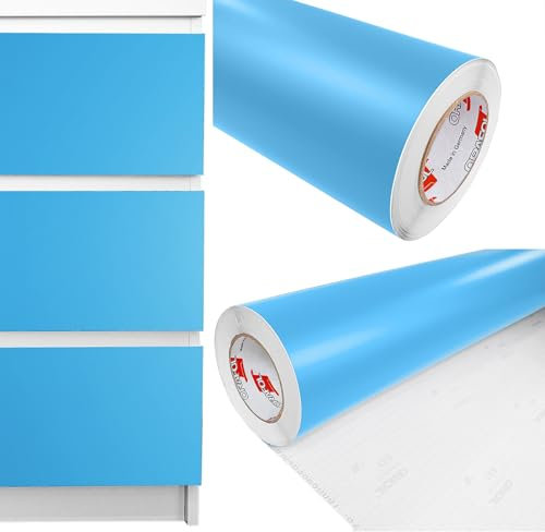 DecoMeister Klebefolien Deko-Folie Selbstklebefolie Selbstklebende Möbelfolie Einfarbig Folie für Interior Exterior Einheitliche Farbe Fertigrolle 100cm x 100cm Hellblau Blass-Blau Matt