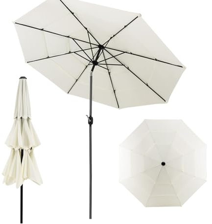 GOPLUS Sonnenschirm 300cm, Strandschirm beideseitig um 45° knickbar, UV-Schtutz, Gartenschirm mit Kurbel, 3 Schichten zur Belüftung, Marktschirm Terrassenschirm 8 Rippen, Schirm Balkon (Weiß)