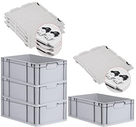 PROREGAL SuperSparSet 4x Eurobox NextGen Economy mit Scharnierdeckel & schwarzen Verschlüssen | Griffe geschlossen | HxBxT 22x40x60cm | 44 Liter | Eurobehälter Transportbox Transportbehälter