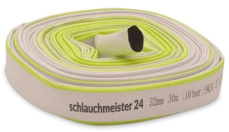 Ø 1 1/4 pulgadas – 32 mm, manguera plana de 30 m | manguera de construcción | manguera industrial | caucho sintético blanco con verde, 10 bar, de -20 °C a +60 °