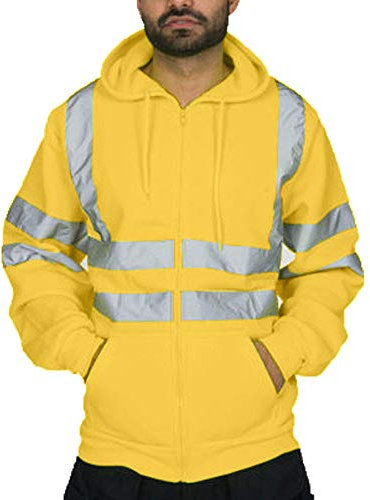 Sweatjacke Herren Sicherheitsjacke mit reflektierenden Streifen, Warnschutzjacke mit Kapuze, Pulli Berufsjacke Langarm Warnjacke Gelb XL
