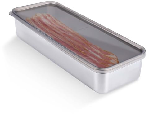 NQEUEPN Contenedor de Tocino para Refrigerador, Acero Inoxidable Contenedor Tocino Cocina Recipiente para Guardar Queso Organizador Nevera con Tapa Organizadores de Nevera de Cocina