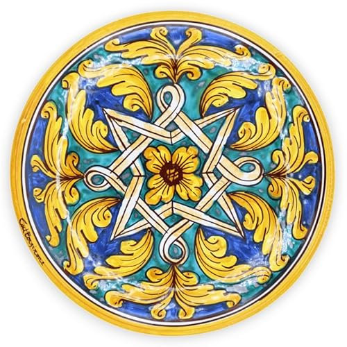 SICILIA BEDDA CAPACI Piatto Ornamentale in Ceramica Caltagirone - Ø 25 cm ca. (1Unità) con Diverse opzioni Decoro - Decoro 4
