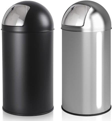 Jago® Push Mülleimer - mit Deckel, 50L, Edelstahl, Push Klappe poliert, Rutschfest, Silber/Schwarz - Retro Abfalleimer, Abfallsammler, Müllbehälter, Müllsammler, Abfallbehälter, Bad (Schwarz)