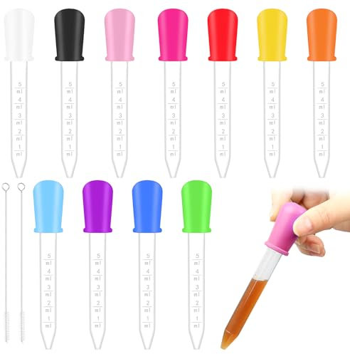 ZYKORT 11 Pezzi Pipette Contagocce con 2 Spazzola di Pulizia, 5ml Pipetta Contagocce in Silicone, Dispenser Liquido Dropper per Animali Domestici, Scienza, Esperienze di Cucina (Multicolor)