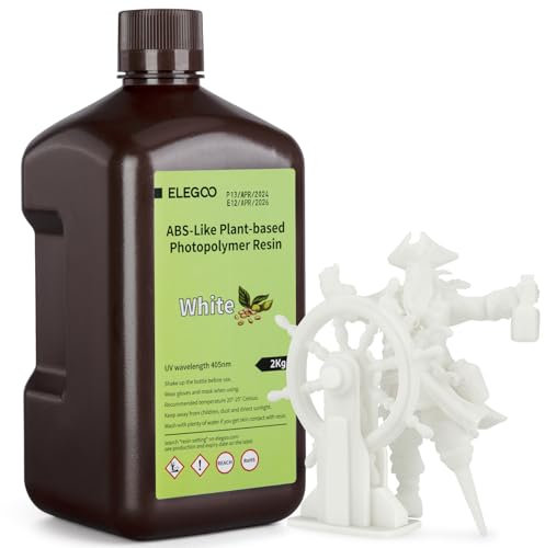 ELEGOO ABS-Like 3D Drucker Resin auf Pflanzlicher Basis mit Extrem Geringem Geruch und Hoher Präzision, 405 nm UV Photopolymerharz, Schnelle Aushärtung Harz für Resin 3D Drucker Weiß 2000g