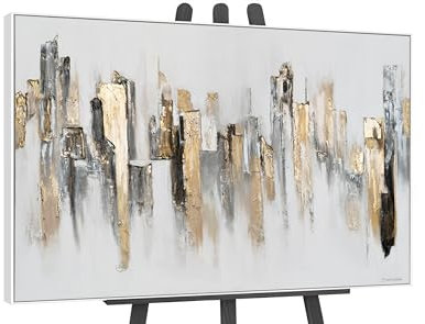 YS-Art Luxus Acryl Gemälde auf Leinwand Stadt Rhythmen handgemaltes Wandbild modernes Wohndekor abstrakte Skyline Bild echtes Kunstwerk 140x100 cm